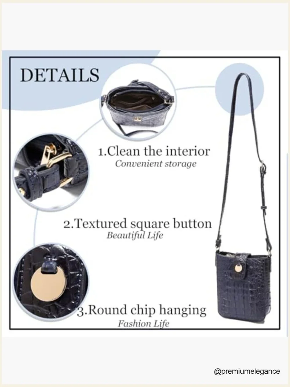 Vegan Leather Crocodile Embossed Crossbody Bag Magnetic Buckle Shoulder Wallet